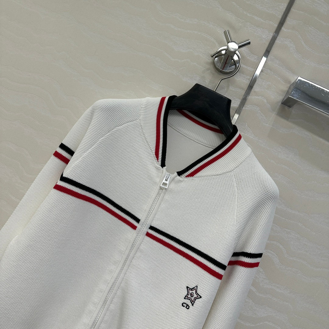 CD Knitted Zipper Jacket White Rayon Polyester