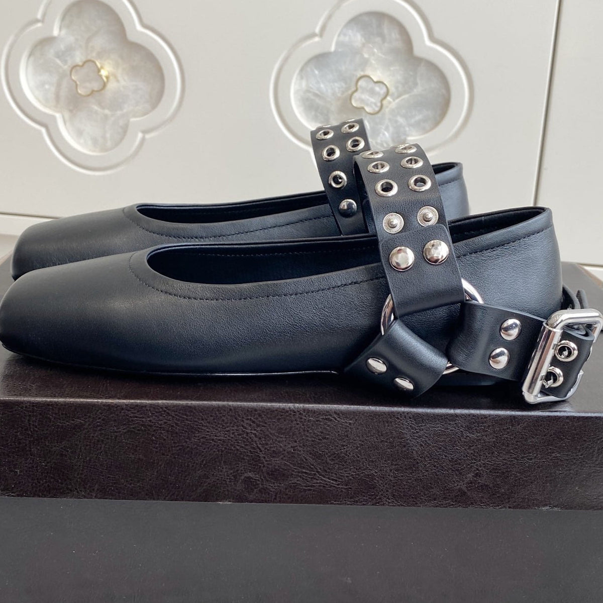 Alaia 25 Biker Ballet Flats Black Calfskin 291055