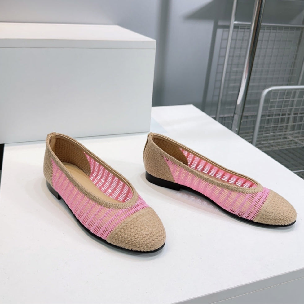 CC 25 Ballet Flat Pink Beige Raffia