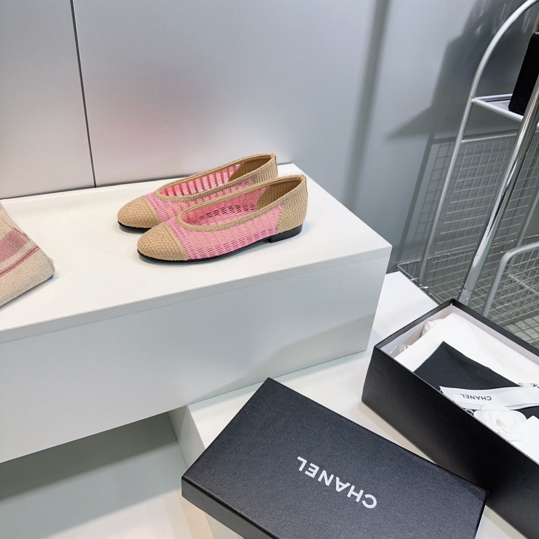 CC 25 Ballet Flat Pink Beige Raffia