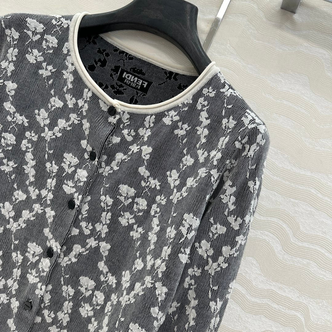 Fendi Knitted Cardigan Dark Gray Cotton Viscose