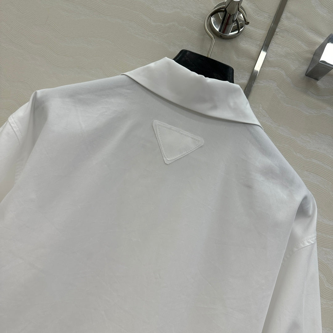 Prada Drawstring Lantern Sleeve Shirt White Cotton