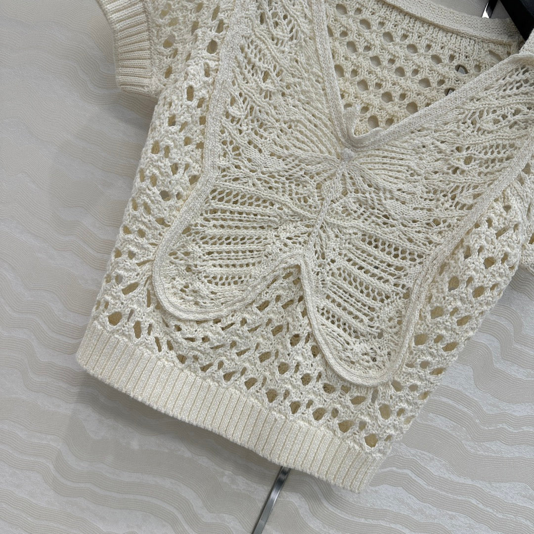 CD Butterfly Hollow Top  White Cotton Washi