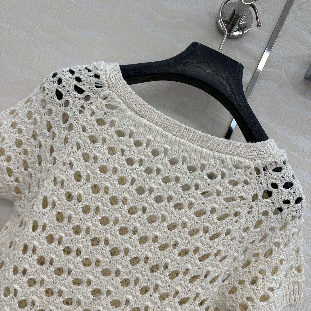 CD Butterfly Hollow Top  White Cotton Washi