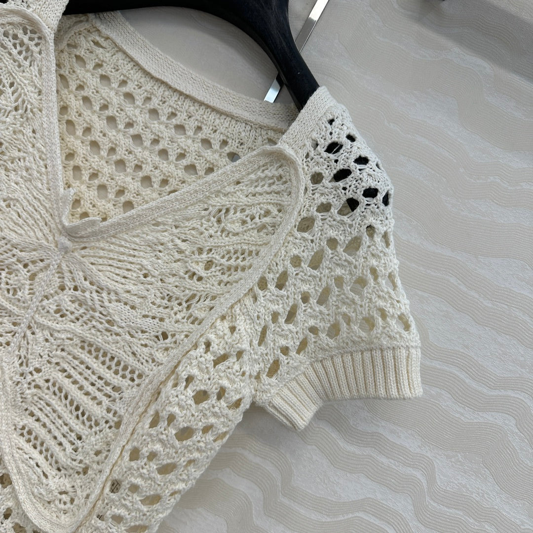 CD Butterfly Hollow Top  White Cotton Washi