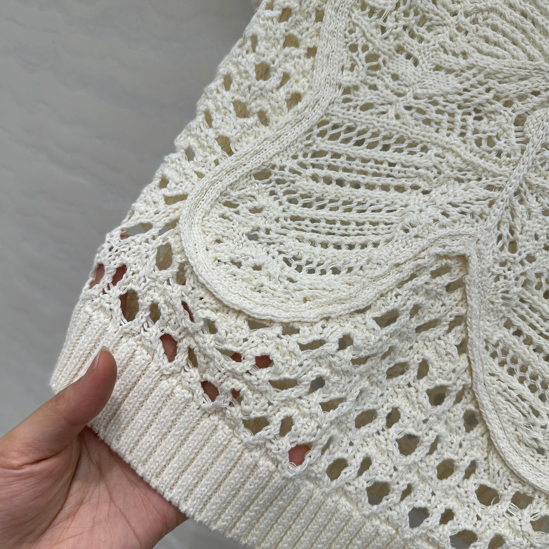 CD Butterfly Hollow Top  White Cotton Washi