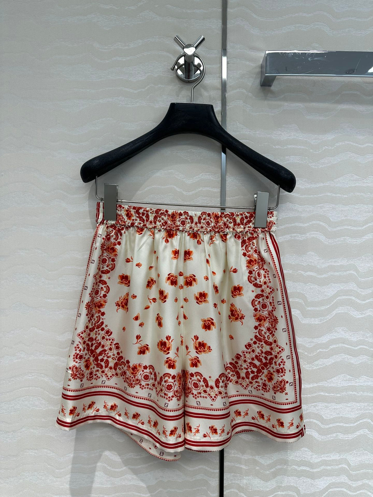 Fendi Flower Short Red Silk