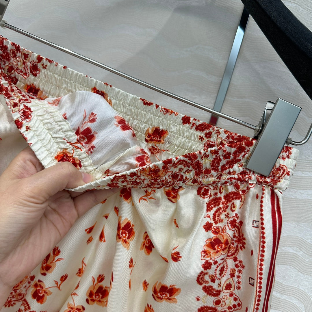 Fendi Flower Short Red Silk
