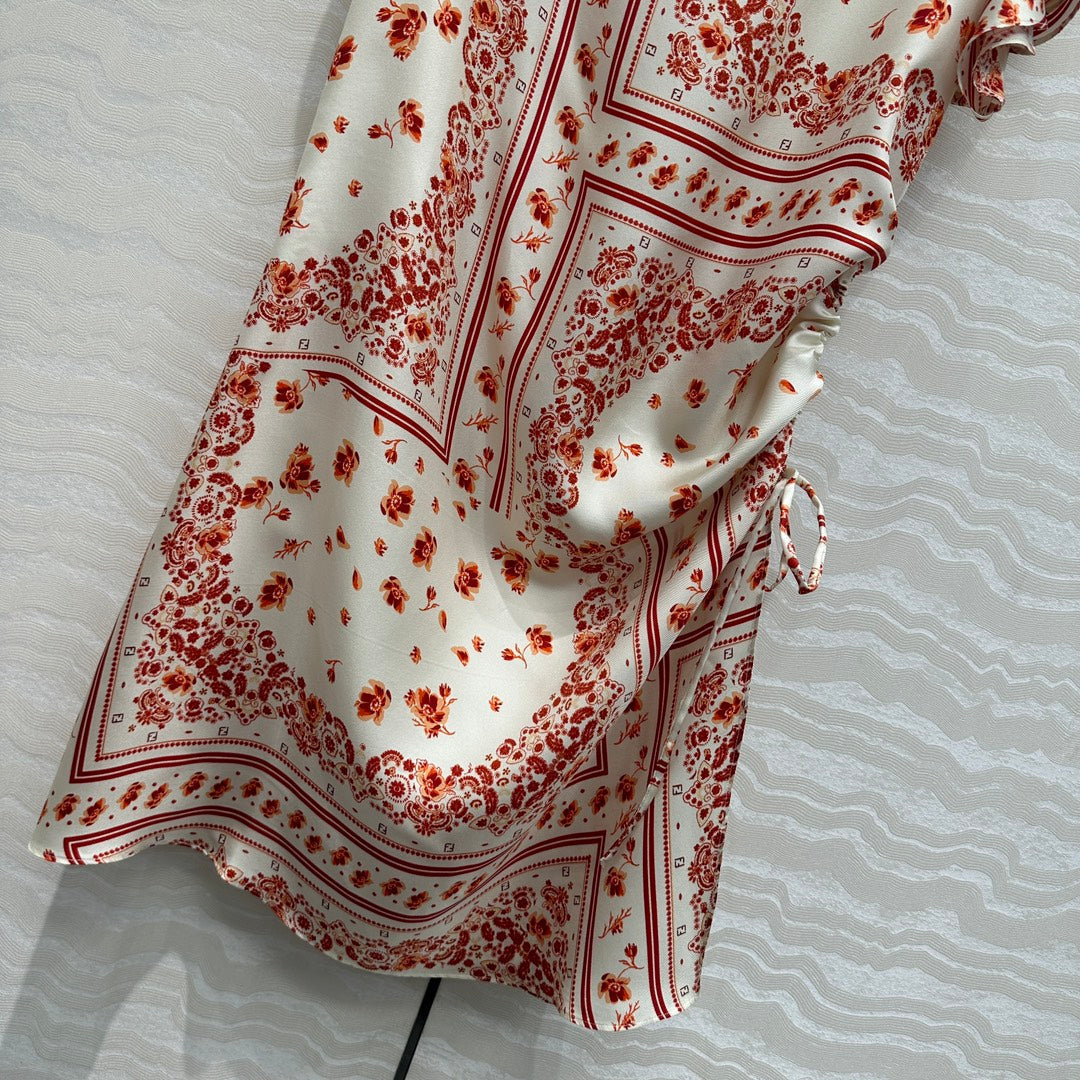 Fendi Flower Dress Red Silk
