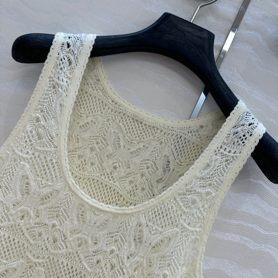 CD Hollow Vest Light Cream Cotton