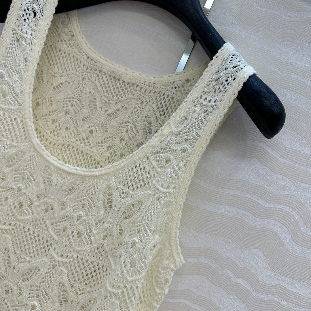 CD Hollow Vest Light Cream Cotton
