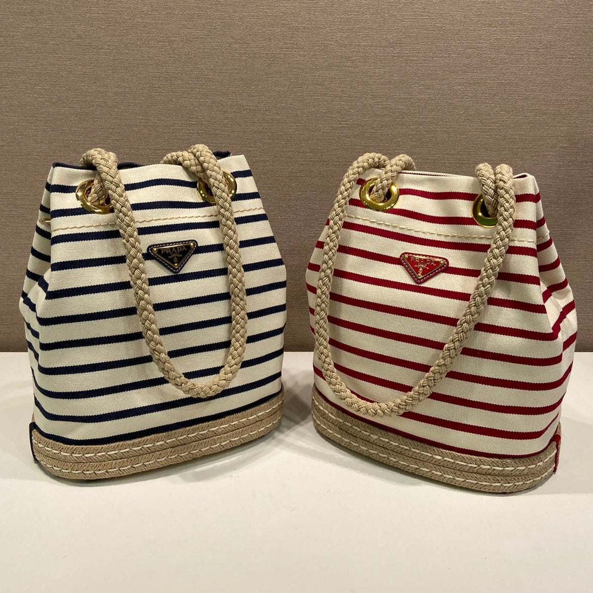 Prada Striped Bucket Bag Frabic