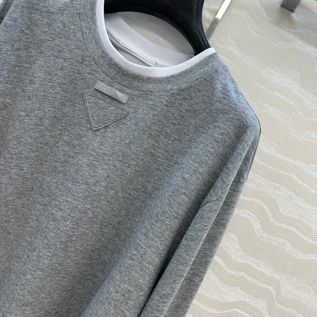 Prada Long-sleeved T-shirt Gray Cotton