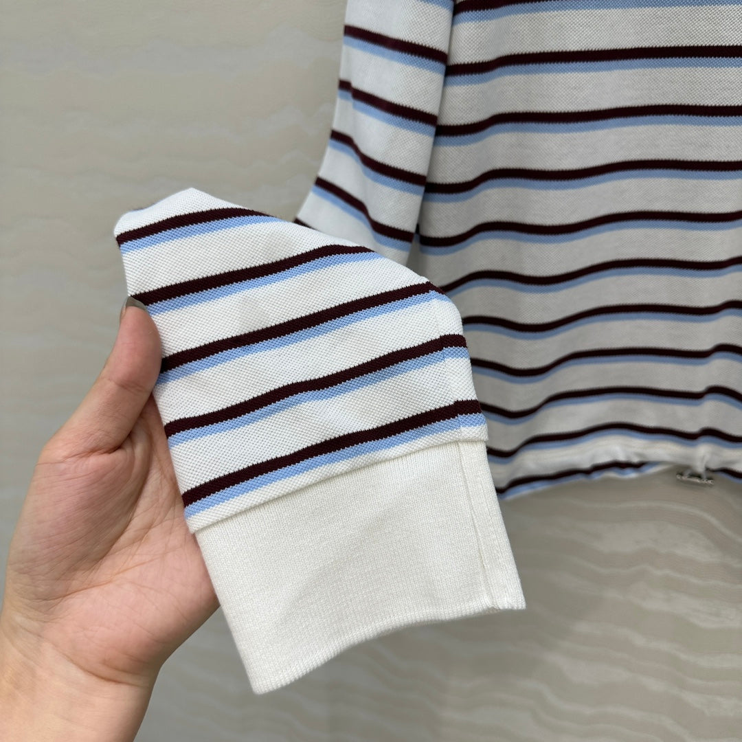 Prada Striped Long-sleeved Polo Shirt White Cotton