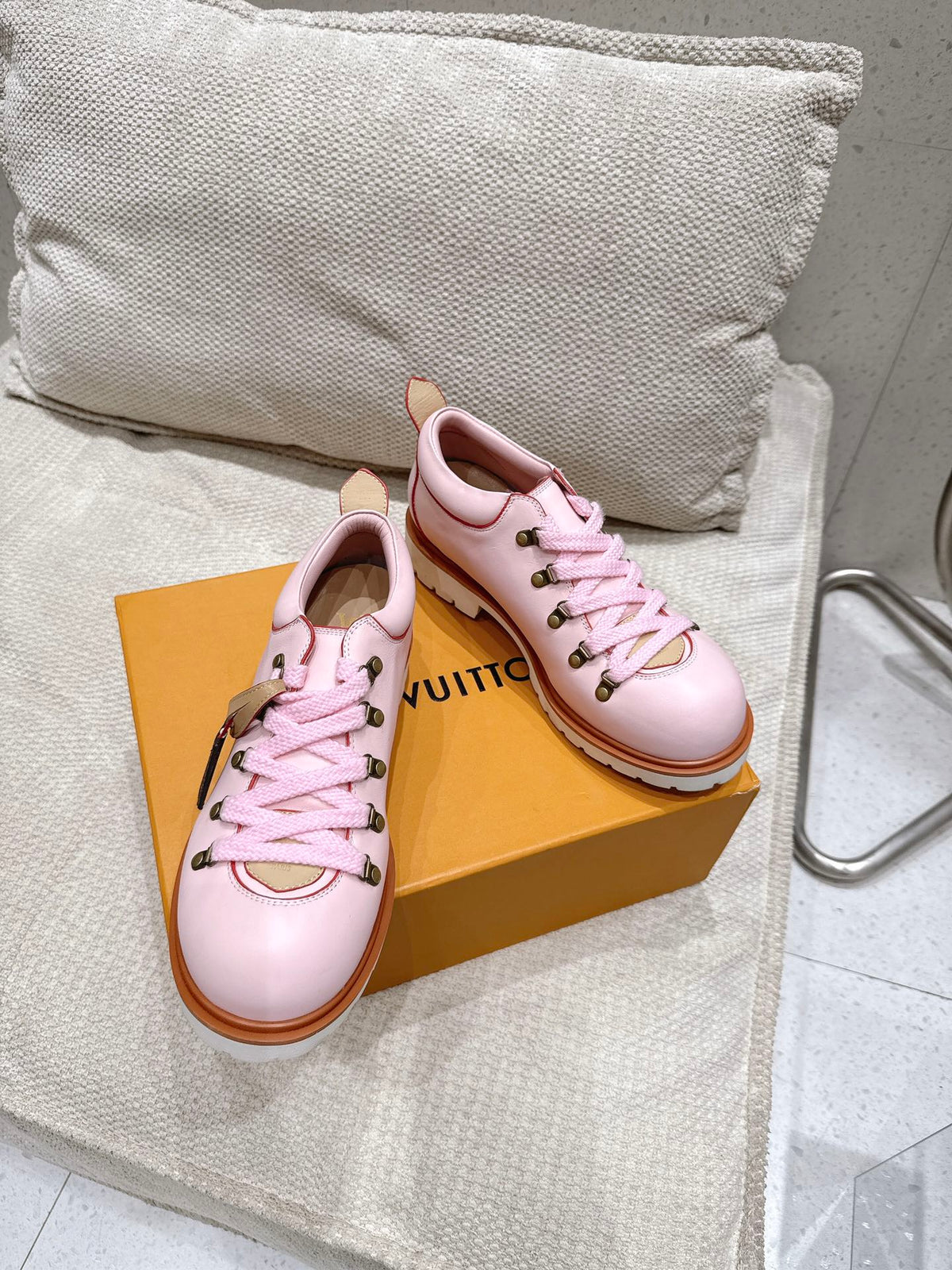 LV Pharrell and Nigo Hiking Shoes Pink Sheepskin 383742