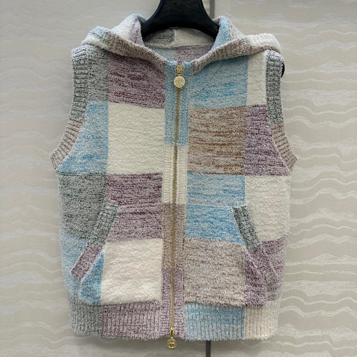 CC Hooded Vest Multicolor Polyester Acrylic Fibers Wool