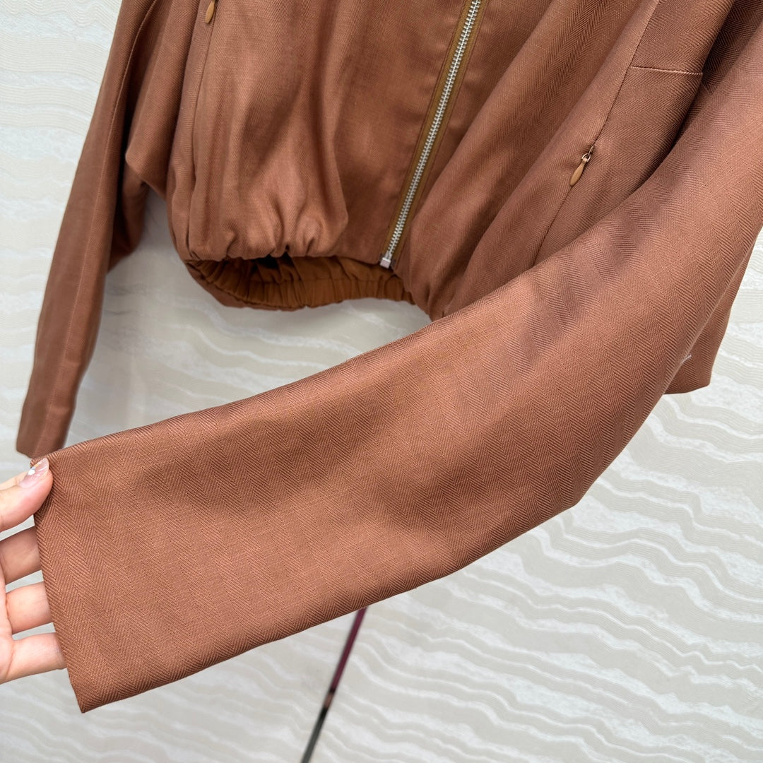 LP 25 V-neck Jacket Brown Tencel Linen 295400
