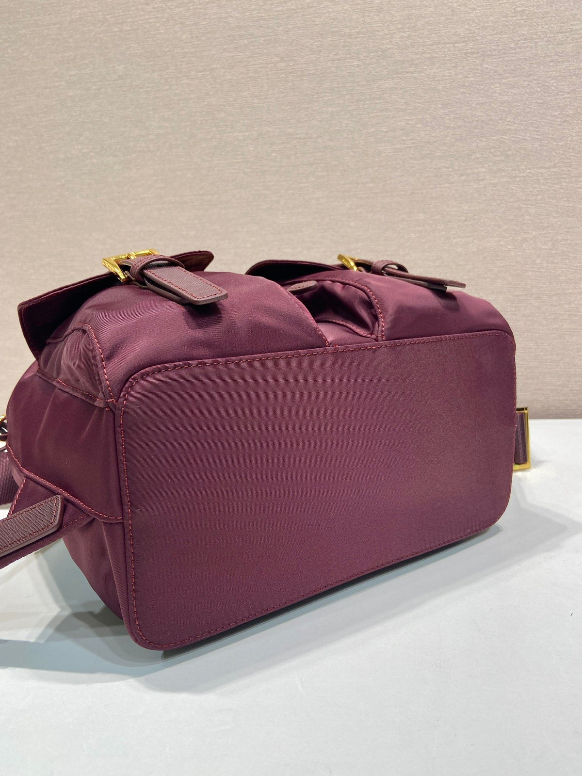 PRA backpack 28 burgundy nylon fabric gold hardware