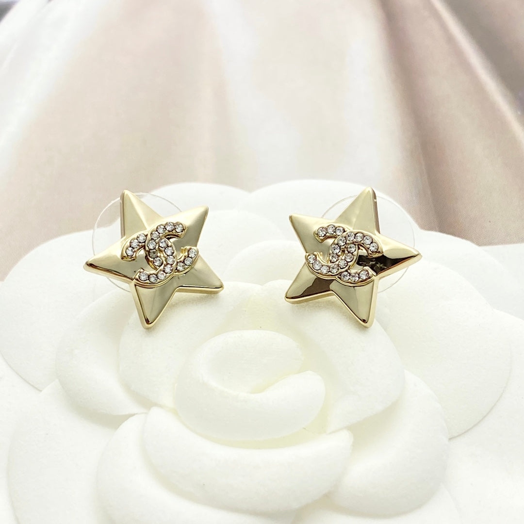CC Light Gold Double C Star Earrings