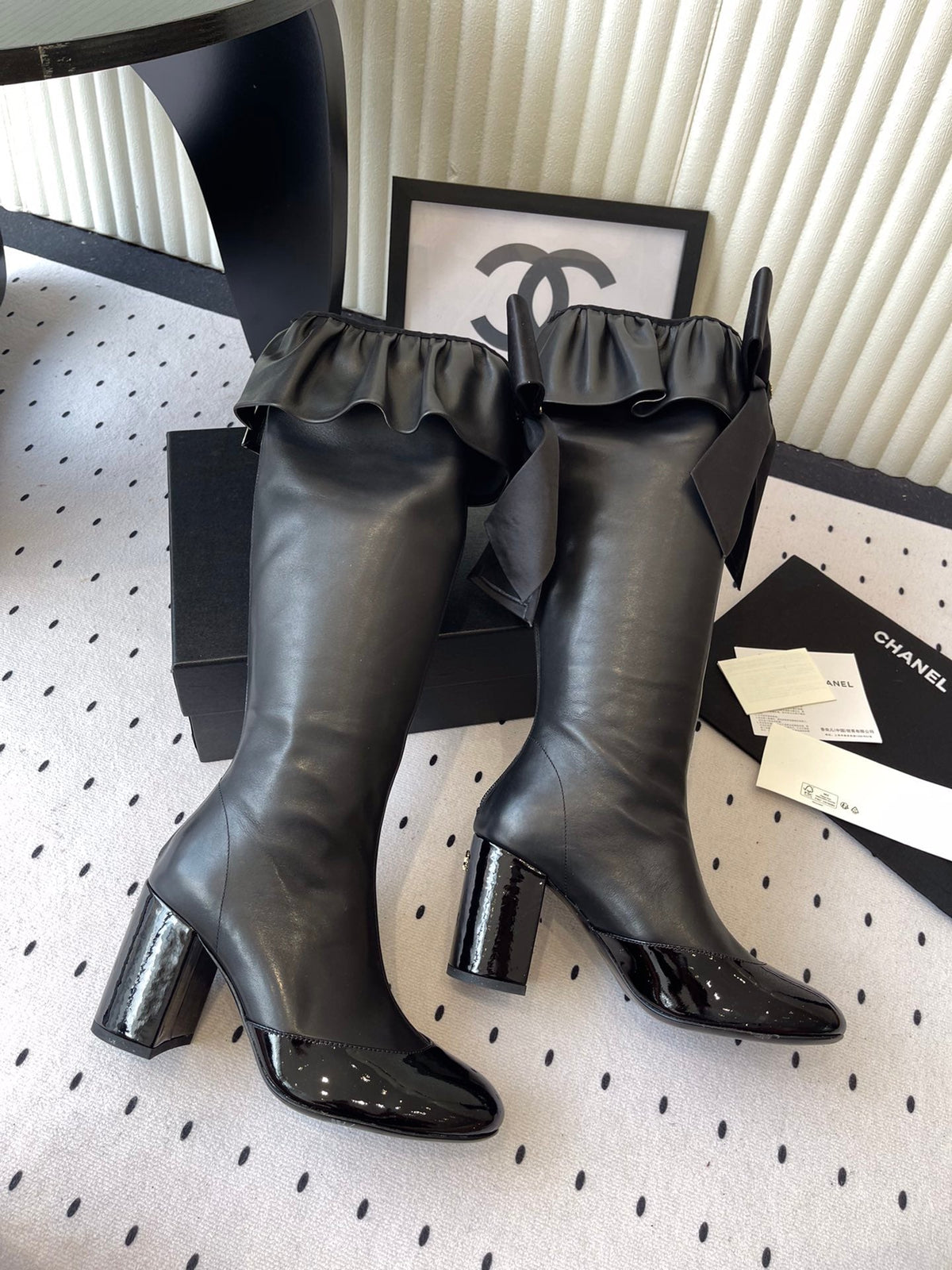 CC 25 Bow Elastic Boot Black Lambskin 514029
