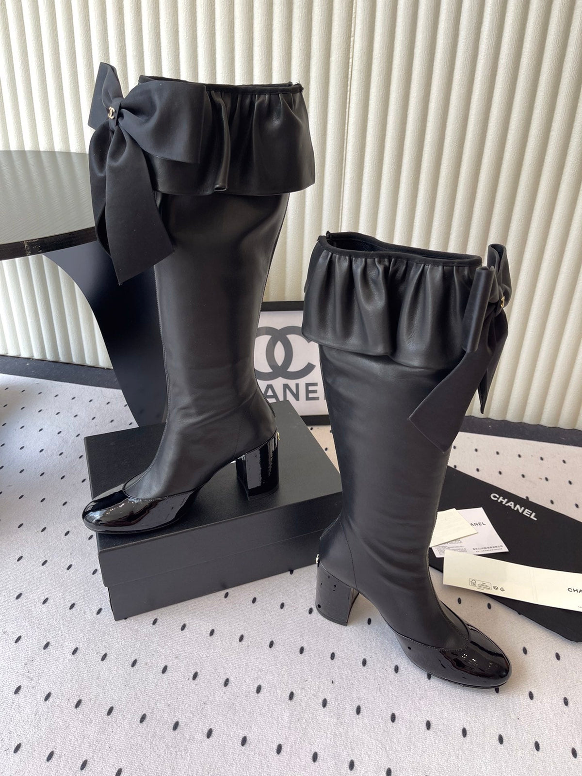 CC 25 Bow Elastic Boot Black Lambskin 514029