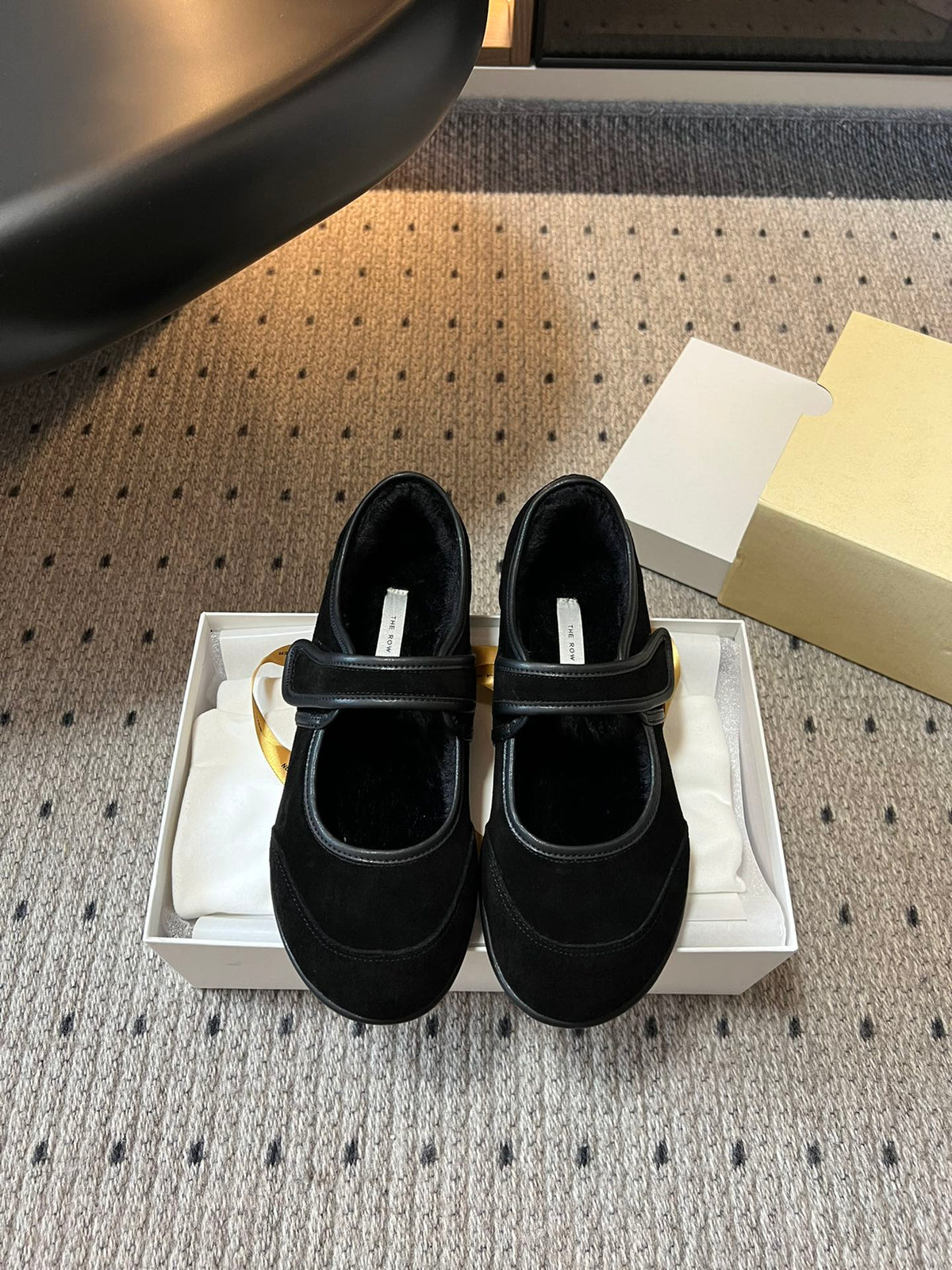 The Row 2025 Ballet Flat Black Suede Wool 561592