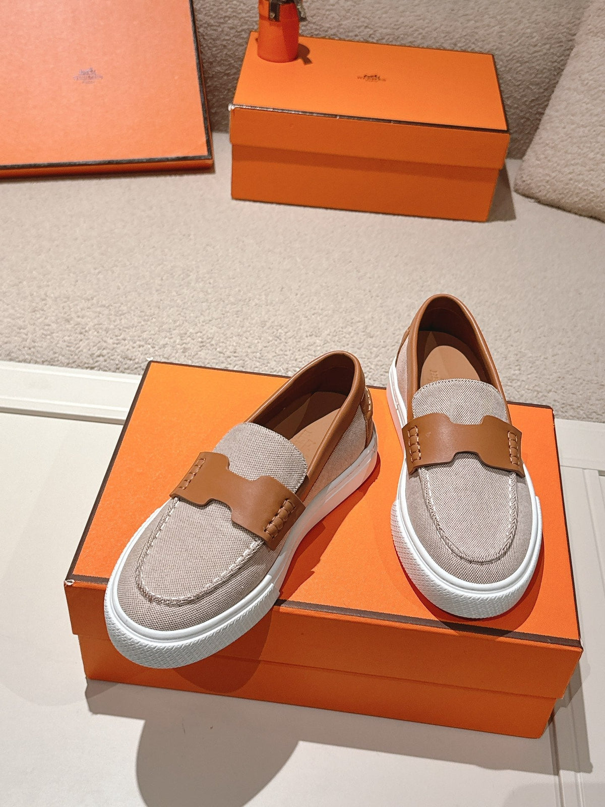 HM 25ss Platform Loafers Gray Brown Denim Cowhide 577166