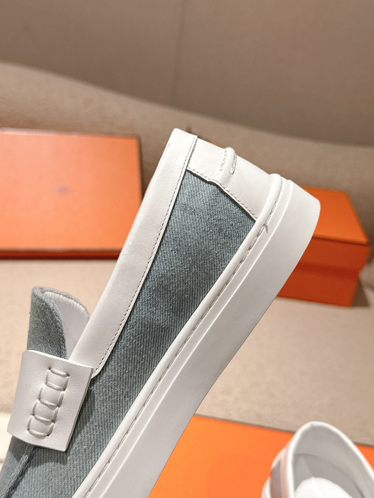 HM 25ss Platform Loafers Light Blue White Denim Sheepskin 577169