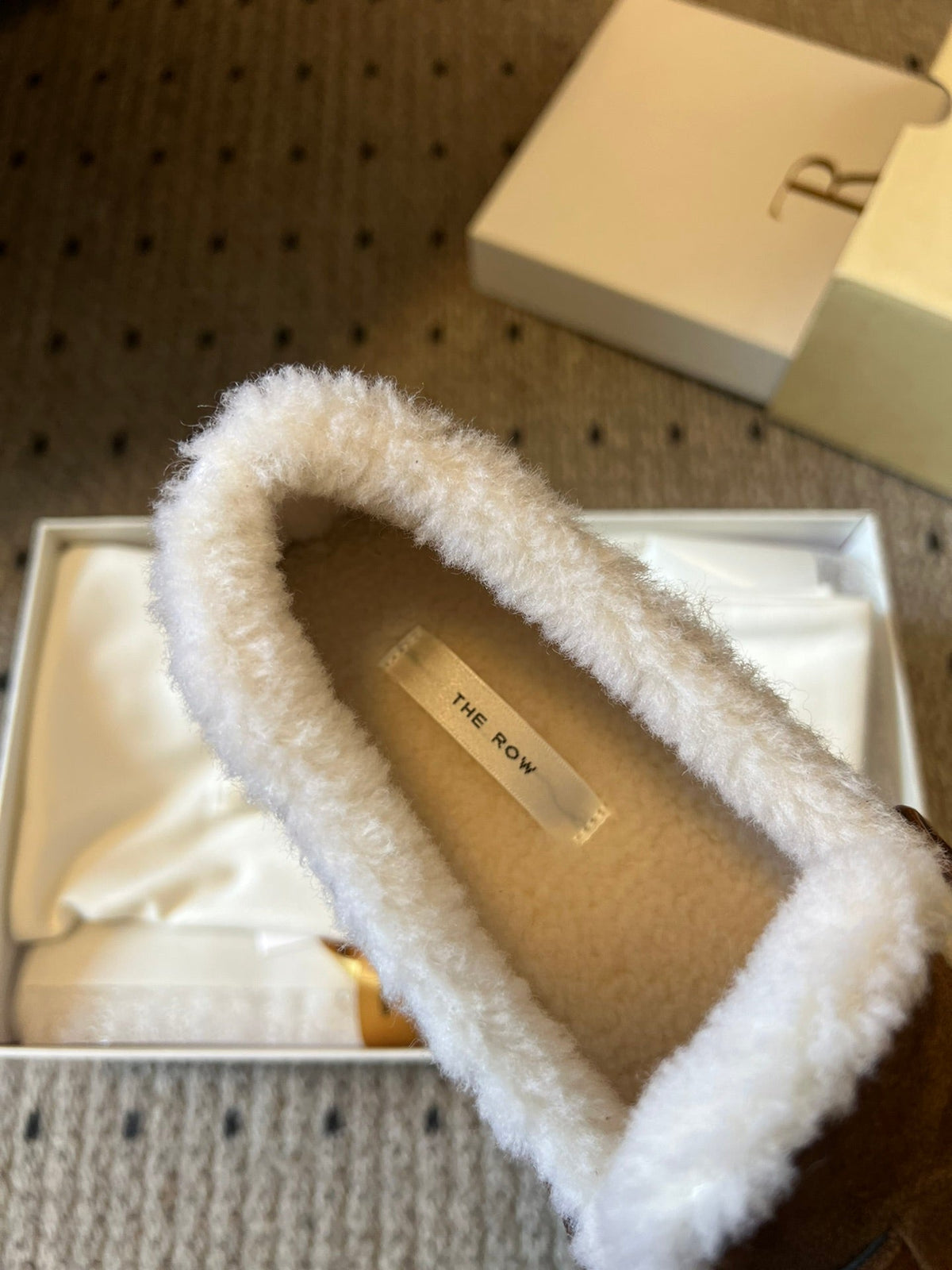 The Row 2025 Shearling Loafer Brown White Suede Wool 561602