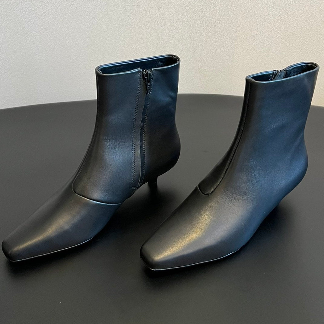 The Row 2025 Heel Leather Ankle Boot Black Calfskin 561612
