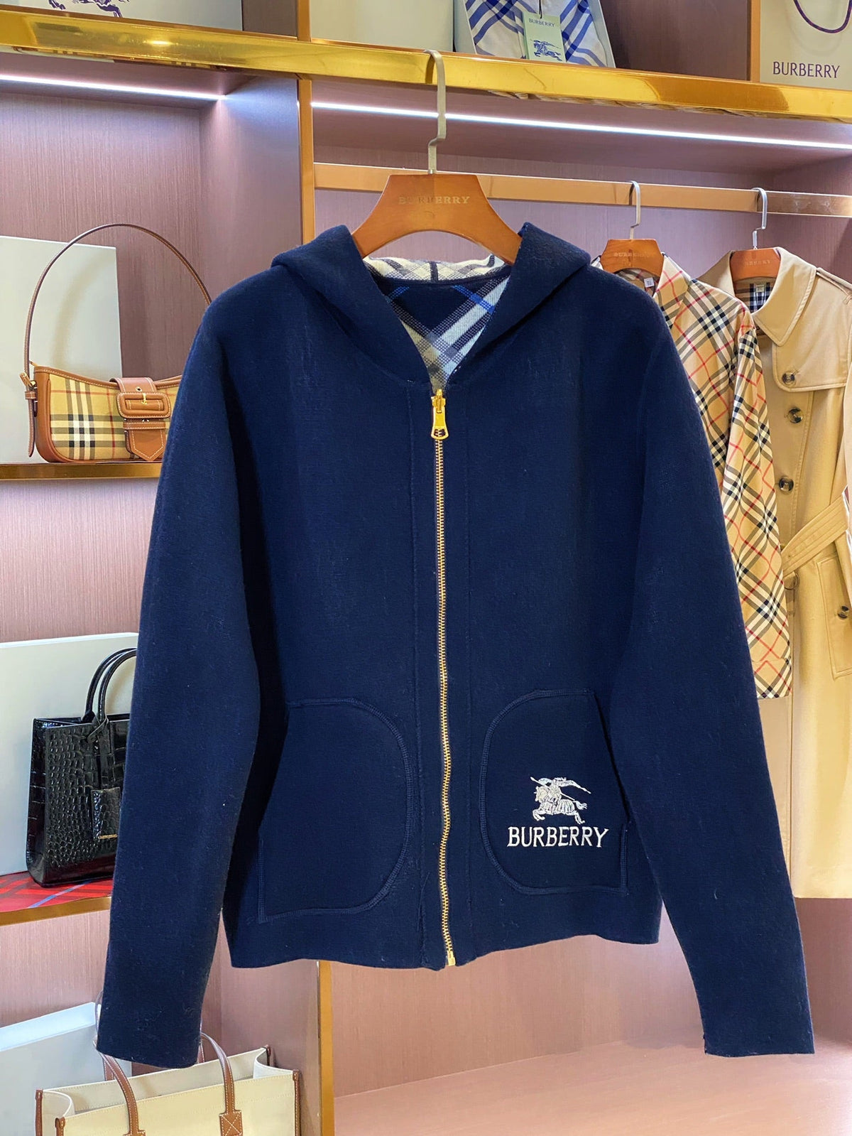 Burberry 25 Plaid Zip-up Cardigan Sweater Wool Cashmere