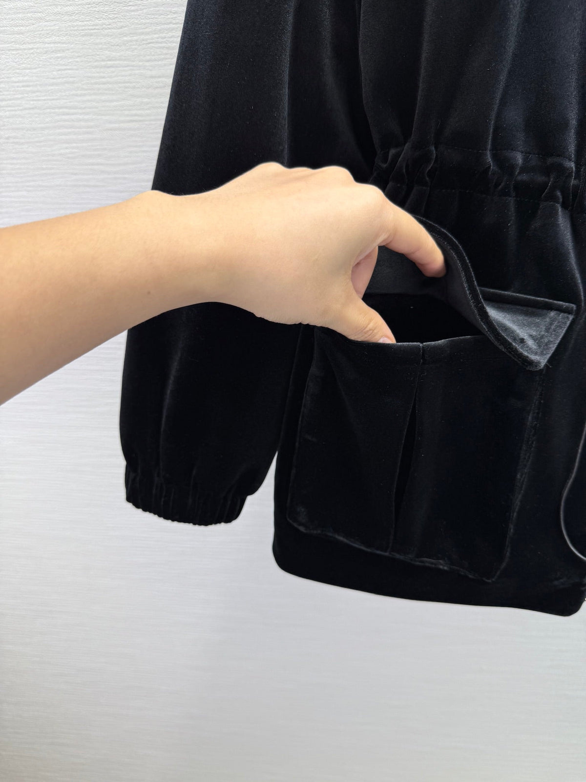 Prada 2025 Drawstring Waist Hooded Jacket Black Silk Velvet