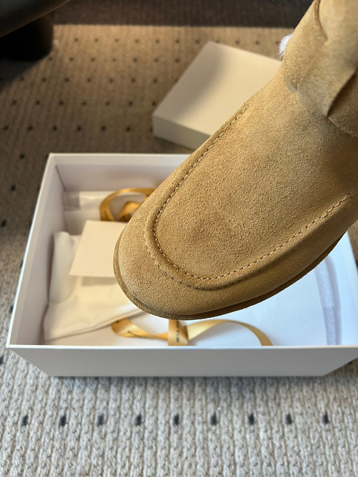 The Row 2025 Ankle Boot Tan White Suede Wool 561622