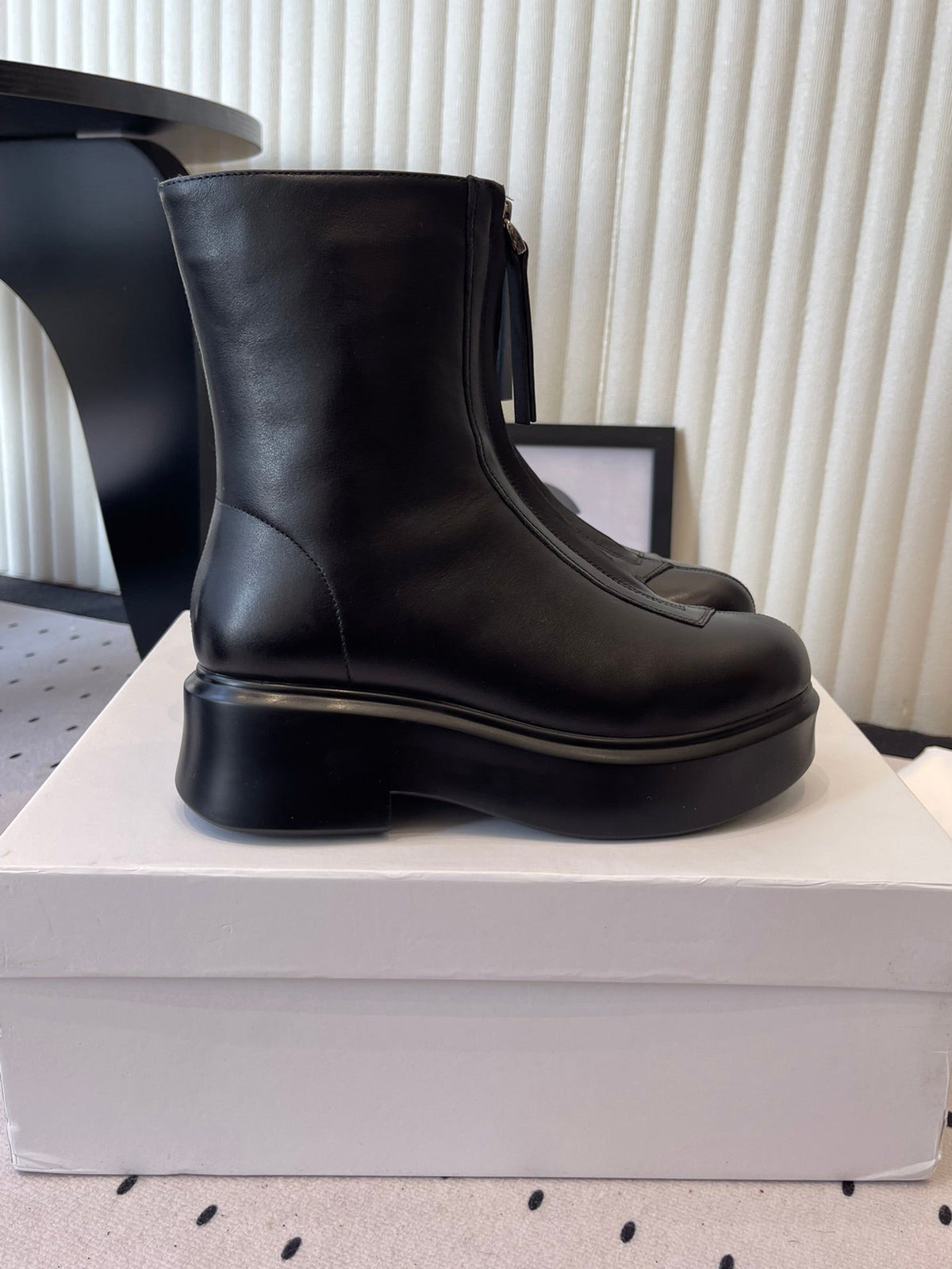 The Row 2025 Zipped Ankle Boot Black Cowhide 554602