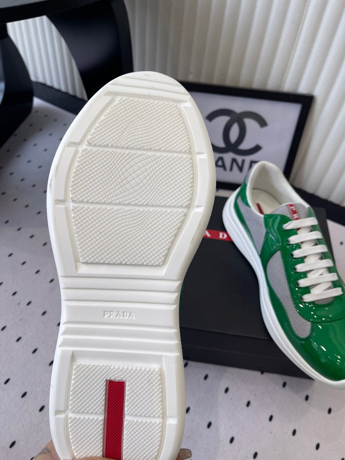 Pra 2025 Sneaker Green mix Gray Patent Leather Mesh 554582