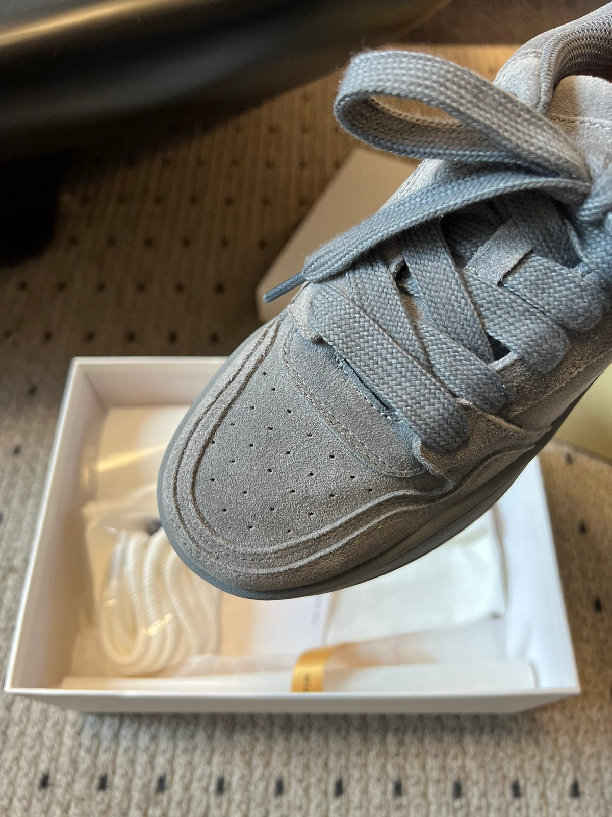 The Row 2025 Smiley Face Sneaker Gray Suede 561650