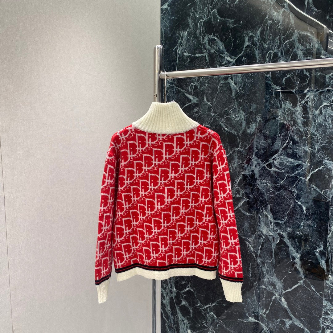 Dior 2025 Oblique Half-zip Sweater Gray and Red Wool