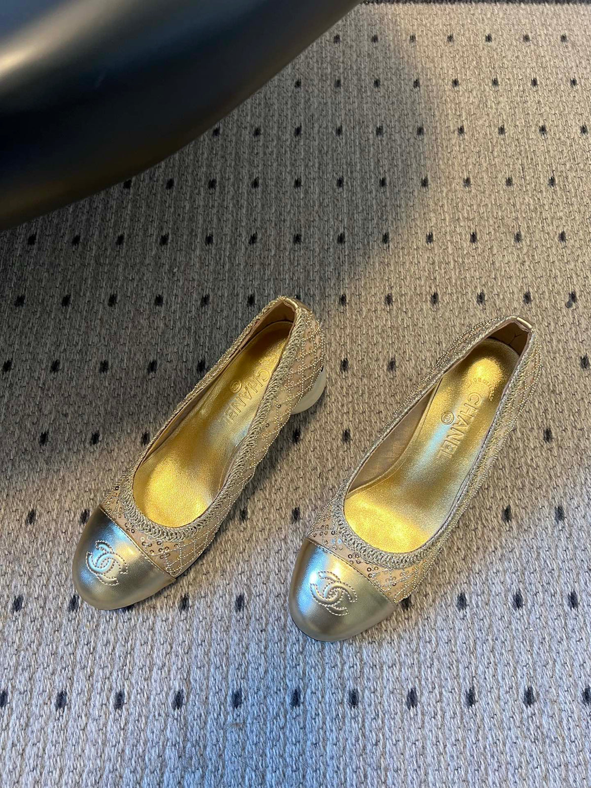 CC 26s High Heels Pump 50 Gold Mesh Leather 627205