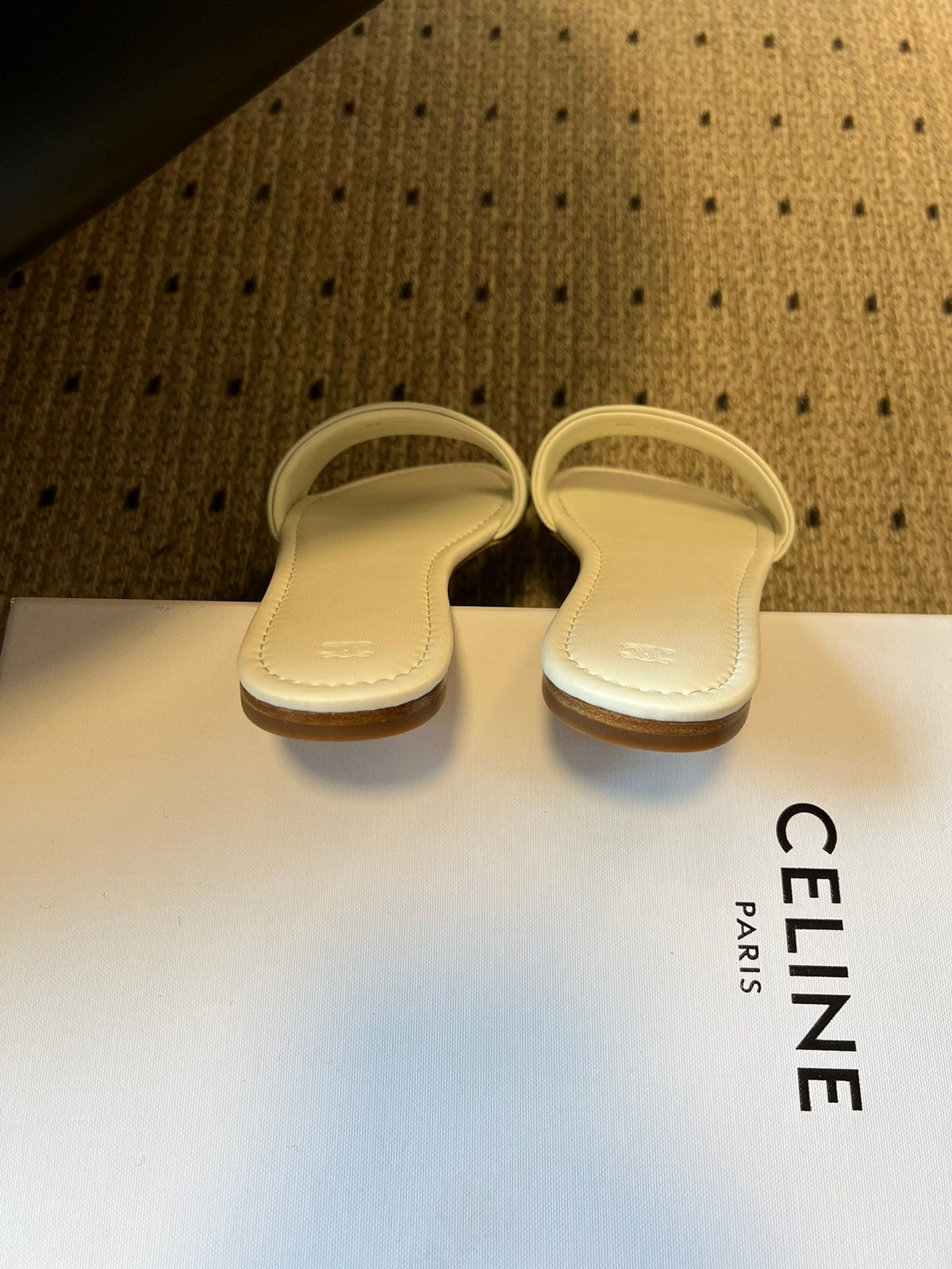 Celine 26  Flat Mule Slippers White Sheepskin 621530