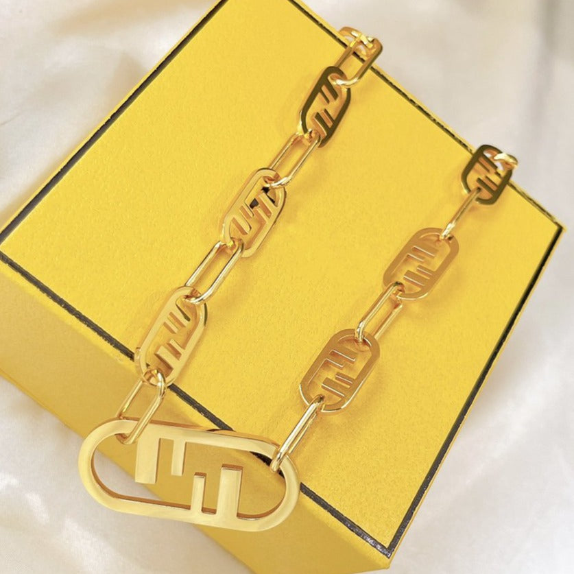 FF LOGO MOTIF GOLD NECKLACE