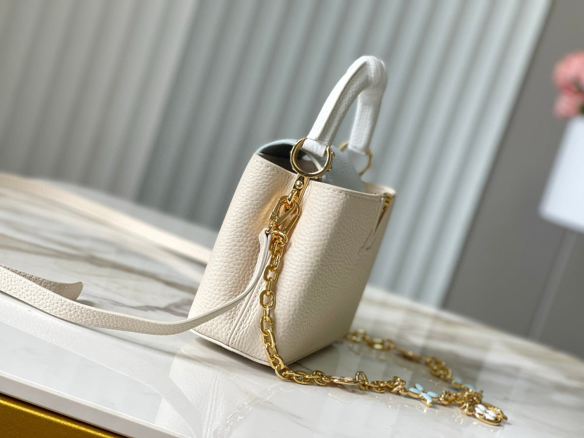 CAPUCINES MINI 21 CREAM CLOUD BLUE TAURILLON GOLD  HARDWARE