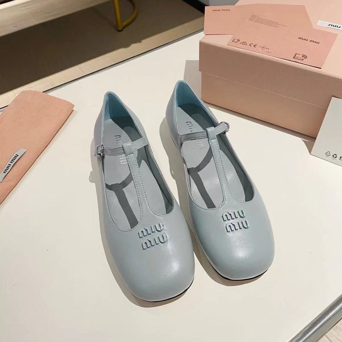 Miu ballerinas cloud blue calfskin