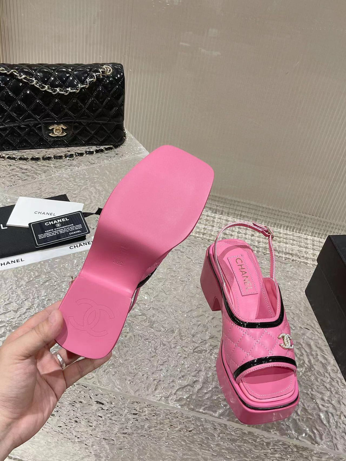 cc platform slingback sandal pink calfskin