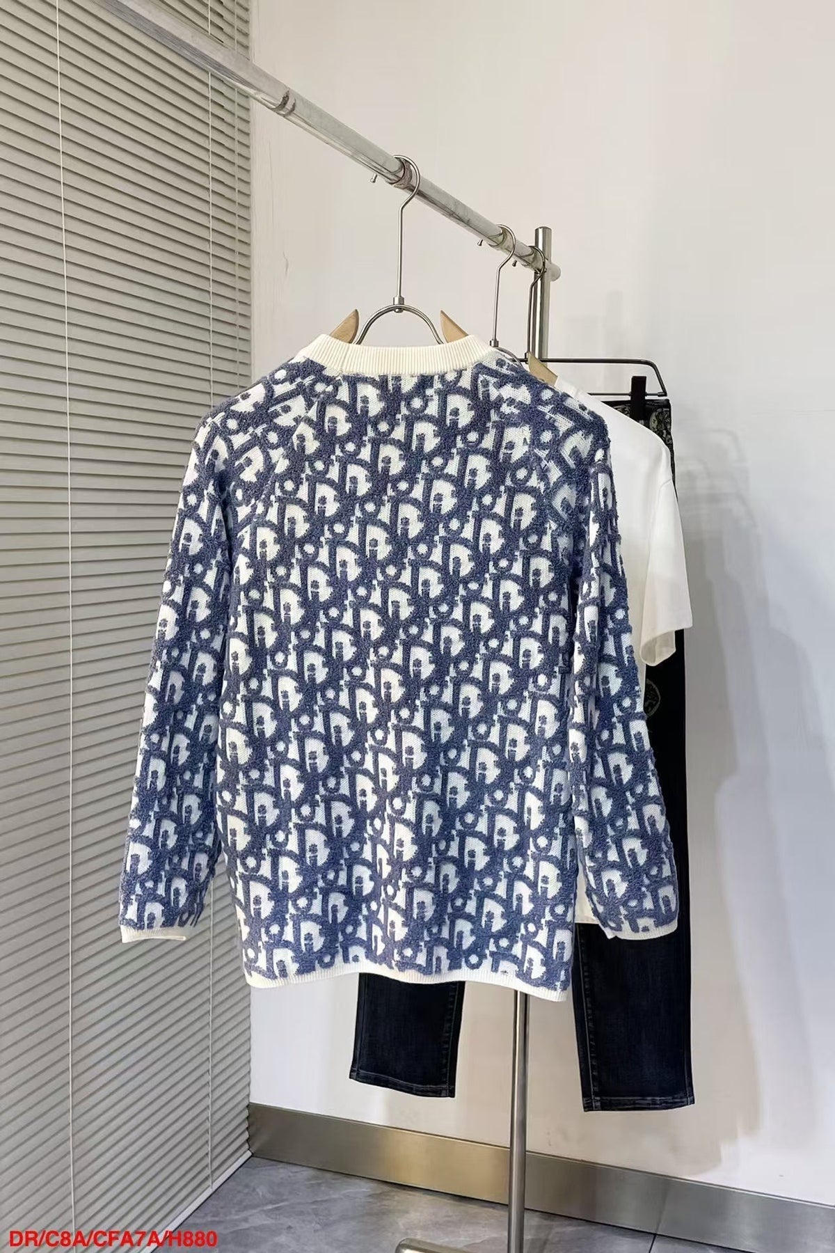 CD Oblique Sweater White Blue Wool