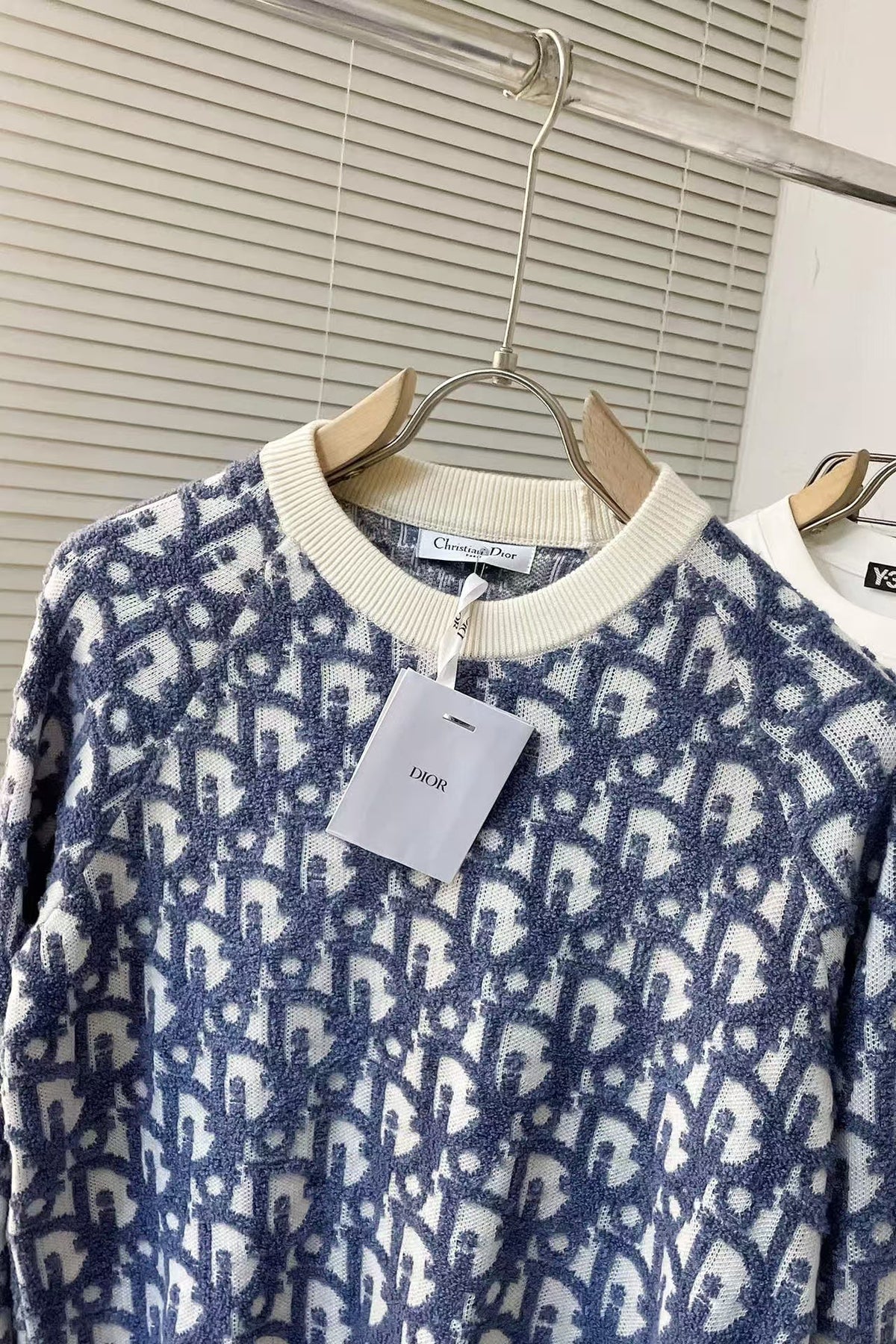 CD Oblique Sweater White Blue Wool