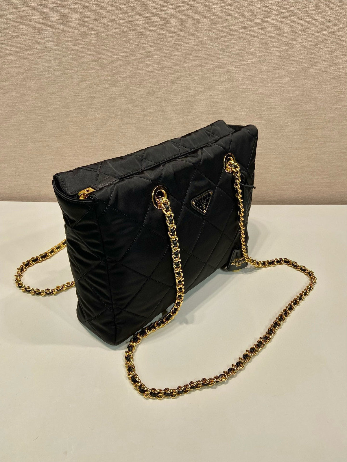 Prada Gold Chain Bag Black Re-Nylon
