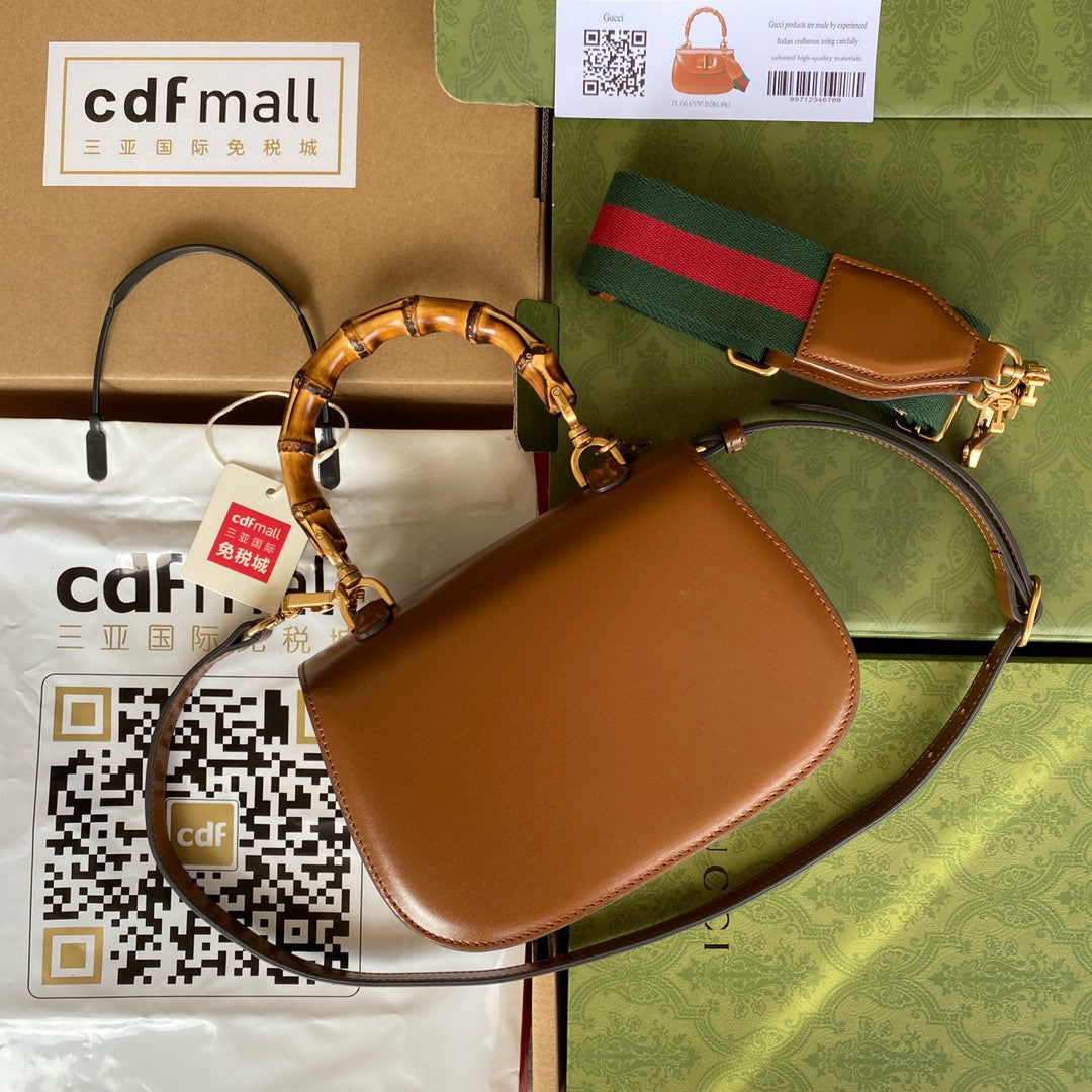 BAMBOO TOP HANDLE BAG 21 IN BROWN CALFSKIN
