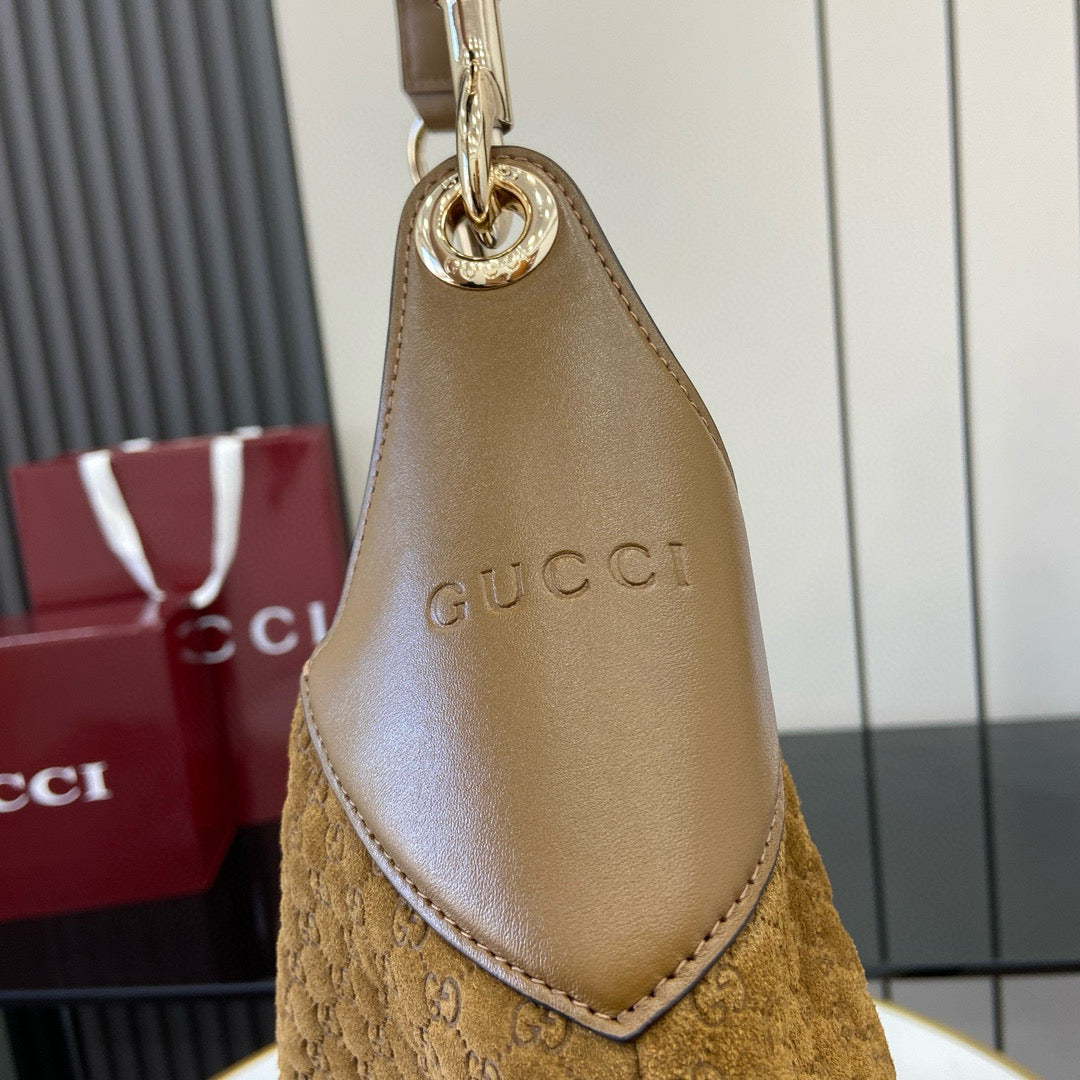 GG Tote Bag Brown Velvet Embossed and Leather