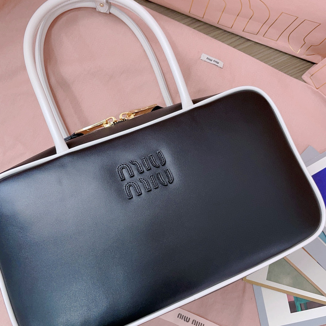 Miu Miu Beau Tote Bag Black Leather Gold-Tone Hardware