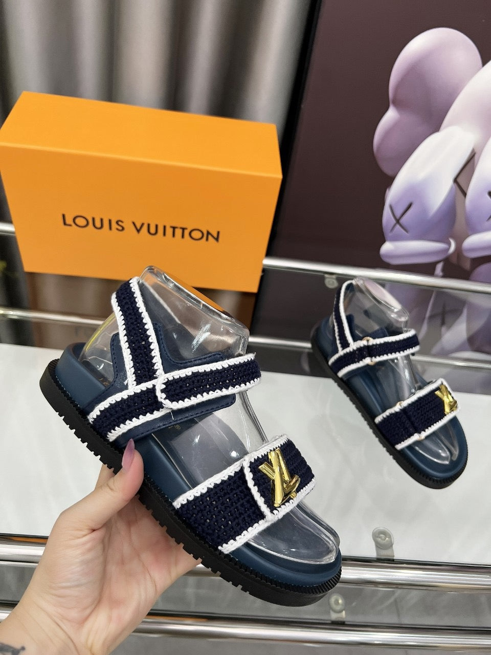LV Sunset Comfort Sandal Dark Blue Cotton Leather